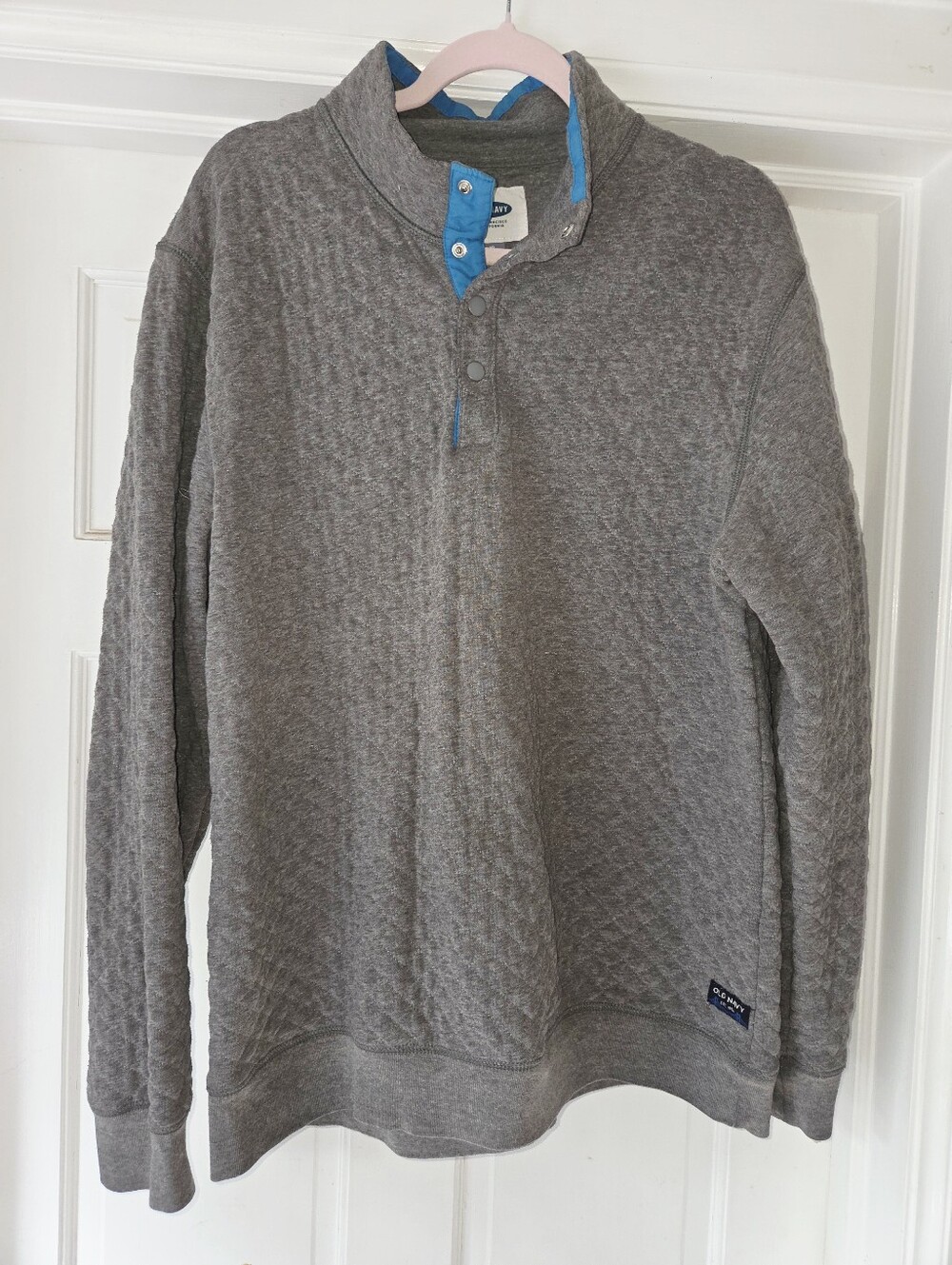 Old Navy Grey Diamond Quilted Mock Neck Snap Pullover Size XL